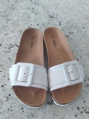 New!Verbenas REIKO BLANCO Y2K ECOBRUSH White Buckle Slide Sandals Women Coastal